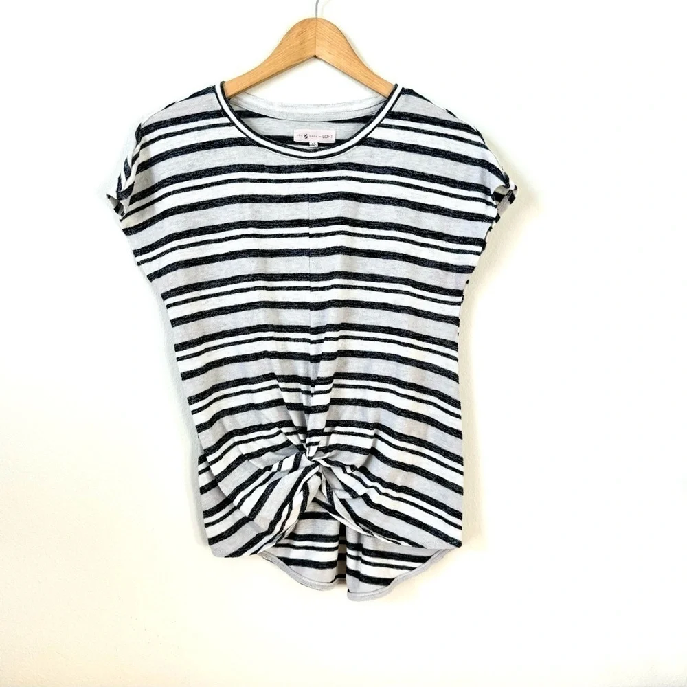 Lou & Grey for Loft Striped Gray Tee Crew Neck Small - Picture 1 of 10